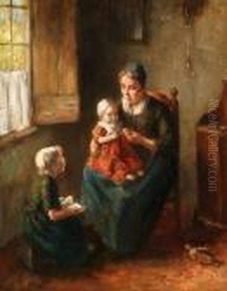 The Reading Lesson Oil Painting by Bernard Johann De Hoog