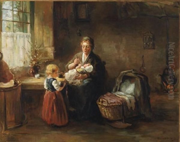 Feeding Baby Oil Painting by Bernard Johann De Hoog