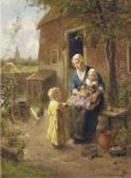 A Loving Family Oil Painting by Bernard Johann De Hoog