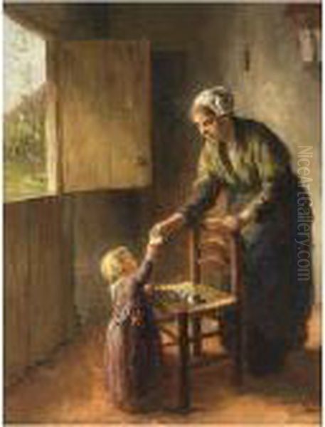 An Interior With A Mother And Child Playing Oil Painting by Bernard Johann De Hoog