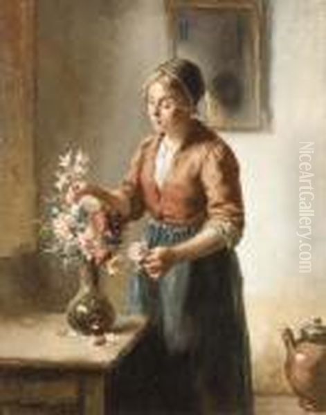 Arranging Flowers Oil Painting by Bernard Johann De Hoog