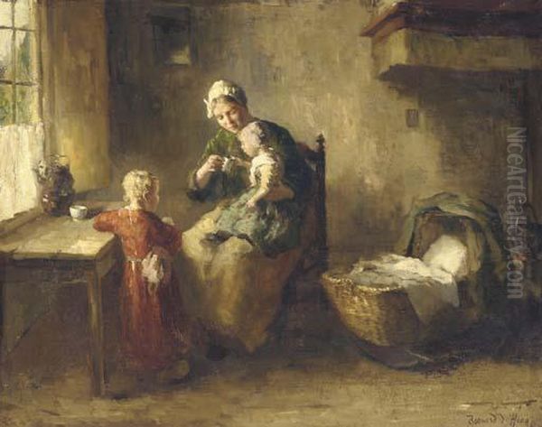 Feeding The Baby Oil Painting by Bernard Johann De Hoog