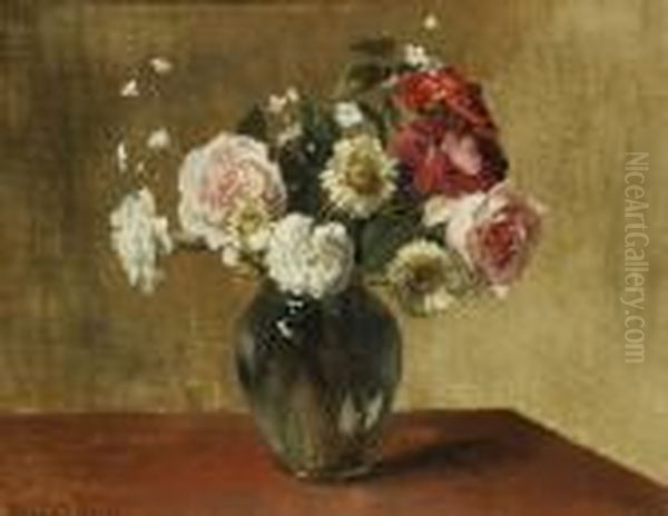 Still Life Of Summer Flowers In A Glass Vase Oil Painting by Bernard Johann De Hoog