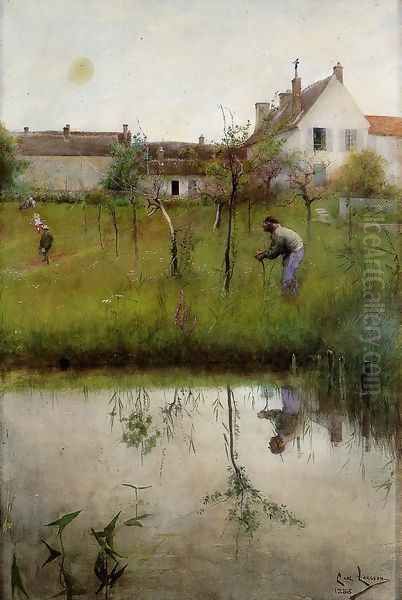 The Old Man and the New Trees Oil Painting by Carl Larsson