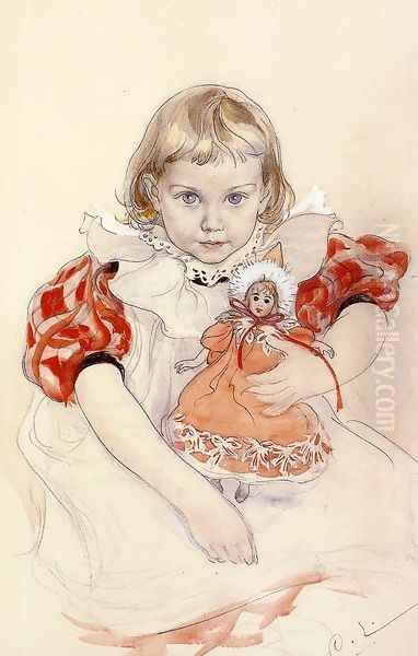 A Young Girl with a Doll Oil Painting by Carl Larsson