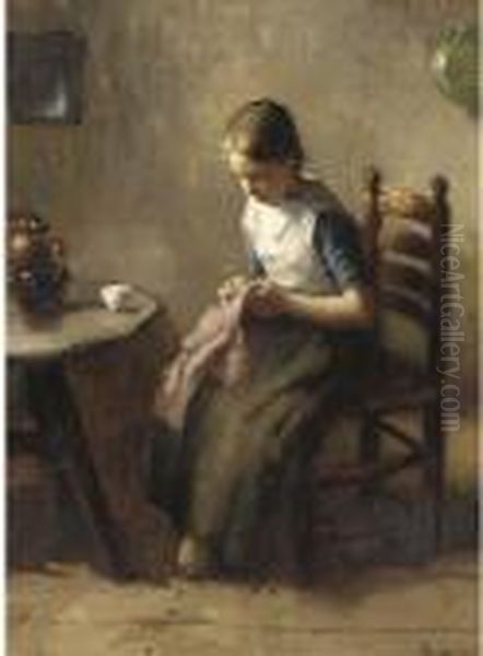 The Young Seamstress Oil Painting by Bernard Johann De Hoog