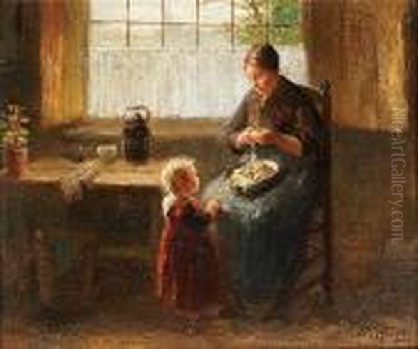 Preparing A Meal Oil Painting by Bernard Johann De Hoog