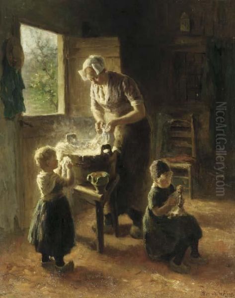 Washing Day Oil Painting by Bernard Johann De Hoog