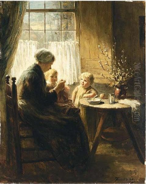 Feeding The Baby Oil Painting by Bernard Johann De Hoog