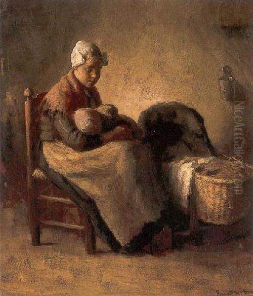 Motherhood Oil Painting by Bernard Johann De Hoog