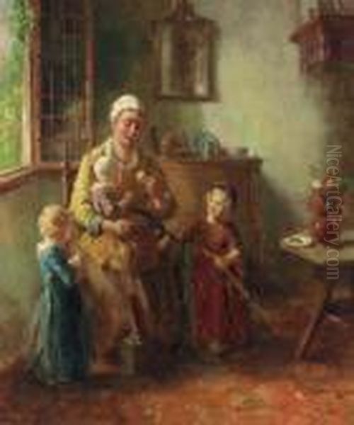 Motherly Love Oil Painting by Bernard Johann De Hoog