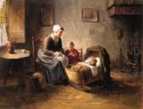 Domestic Family Oil Painting by Bernard Johann De Hoog