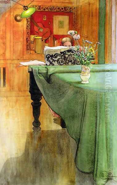 Brita Vid Pianot (Brita at the Piano) Oil Painting by Carl Larsson