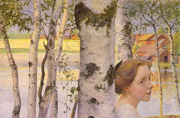 Lisbeth At The Birch Oil Painting by Carl Larsson