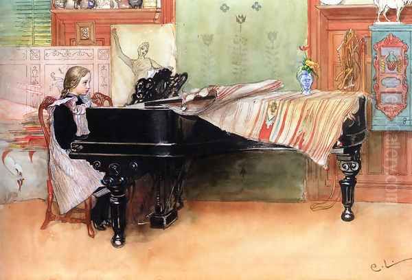 Skalorna (Playing Scales) Oil Painting by Carl Larsson