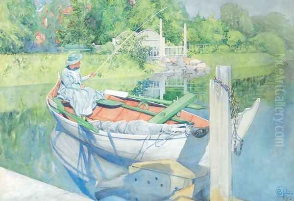 Fishing (Napp) Oil Painting by Carl Larsson