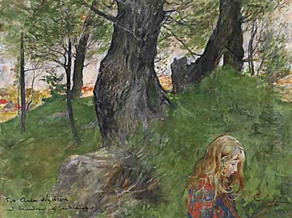 SUSANNE I EN SKOGSBACKE Oil Painting by Carl Larsson