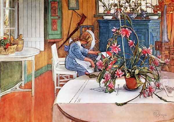 Interior With Cactus Oil Painting by Carl Larsson