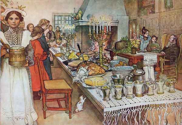 Christmas Evening Oil Painting by Carl Larsson