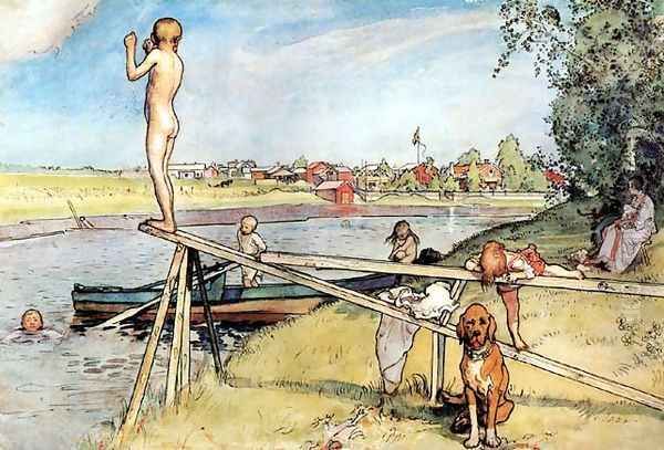 A Good Place For Swimming Oil Painting by Carl Larsson