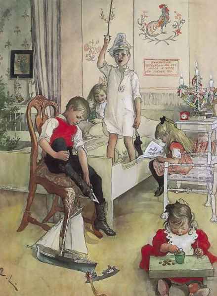 Christmas Morning Oil Painting by Carl Larsson