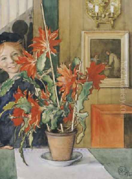 Brita's Cactus Oil Painting by Carl Larsson