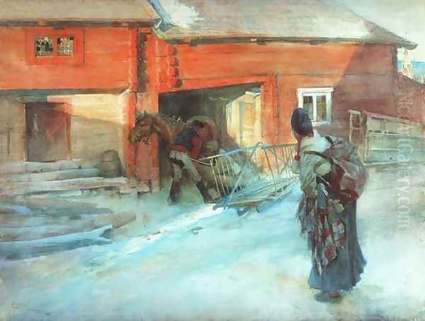 A Farmstead Oil Painting by Carl Larsson