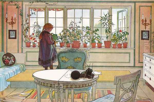 Flowers on the Windowsill Oil Painting by Carl Larsson