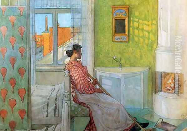 Martina In Front Of The Fire Oil Painting by Carl Larsson