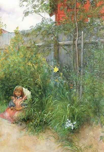 Brita In The Flowerbed Oil Painting by Carl Larsson