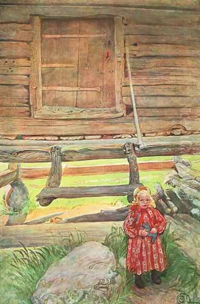 A Rattvik Girl by Wooden Storehouse Oil Painting by Carl Larsson