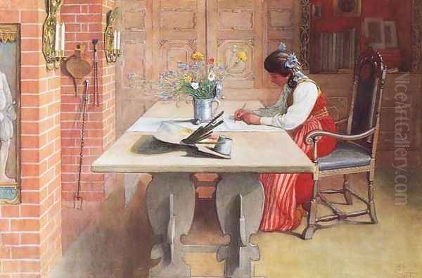 Hilda Oil Painting by Carl Larsson