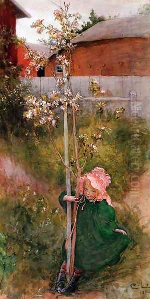 Apple Blossom Oil Painting by Carl Larsson