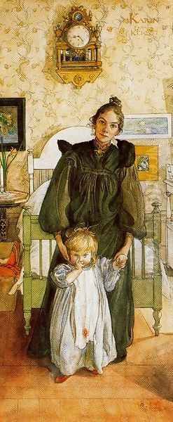 Karin and Kersti Oil Painting by Carl Larsson