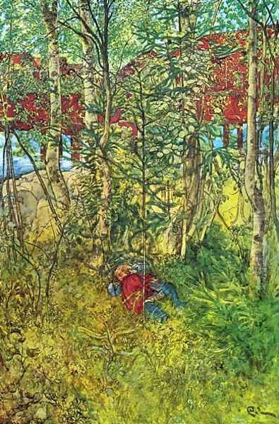 A Nap Outdoors Oil Painting by Carl Larsson