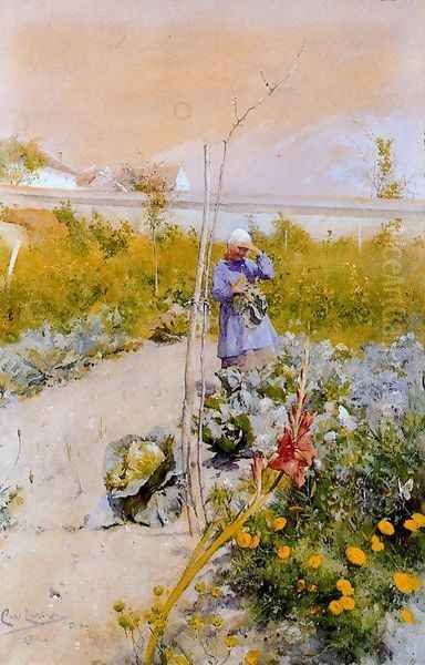 In the garden Oil Painting by Carl Larsson