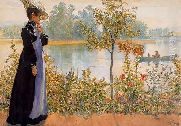 Late Summer, Karin By The Shore Oil Painting by Carl Larsson