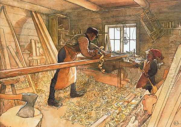 Carpenter Shop Oil Painting by Carl Larsson