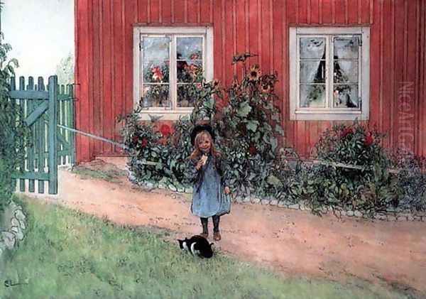 Brita, Cat And A Sandwich Oil Painting by Carl Larsson