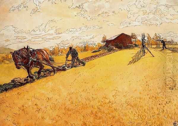 Plowing Oil Painting by Carl Larsson