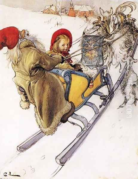 Kersti's Sleigh Ride Oil Painting by Carl Larsson