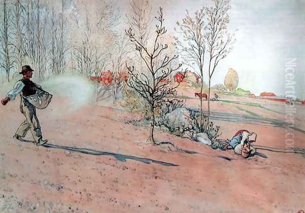 Sowing Oil Painting by Carl Larsson