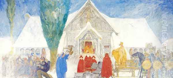 Midwinter Sacrifice sketch Oil Painting by Carl Larsson