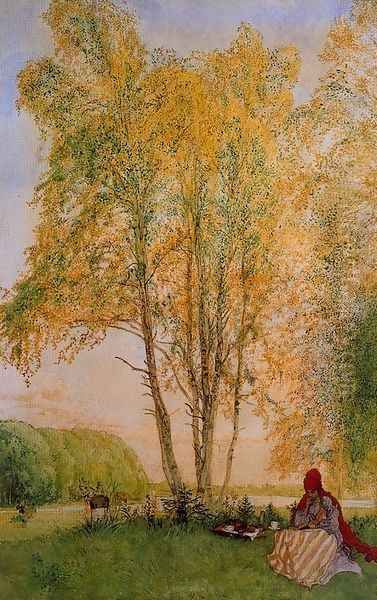 Under the birches Oil Painting by Carl Larsson