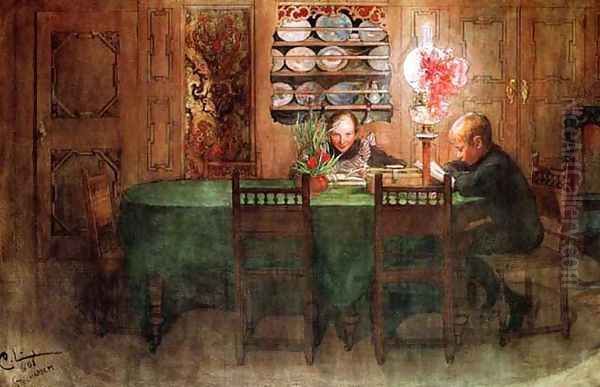 Homework Oil Painting by Carl Larsson