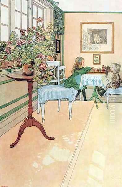 The Chess Game Oil Painting by Carl Larsson