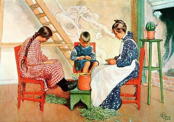 Shelling Peas Oil Painting by Carl Larsson