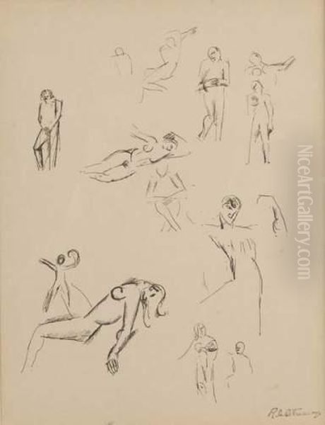 Page D' Etudes, Differents Croquis D'hommes Et De Femmes Oil Painting by Roger de La Fresnaye