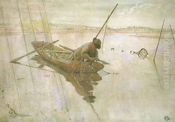 Fishing Oil Painting by Carl Larsson