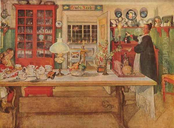 Getting Ready for a Game of Cards Oil Painting by Carl Larsson